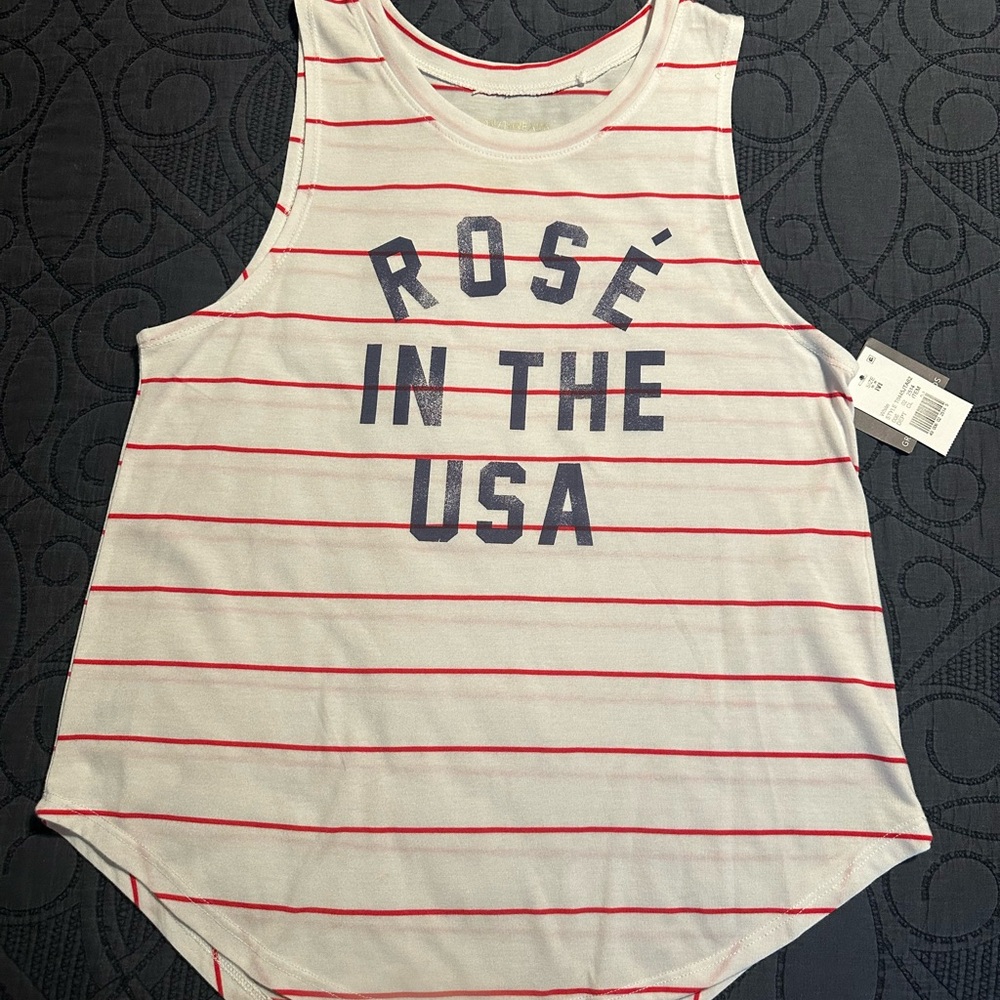 NWT Rosé in the USA White Top with Red Stripes